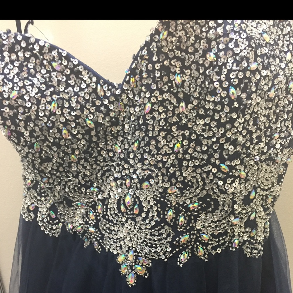 2016 David's Bridal Navy Blue Aline Ballgown Prom Dress